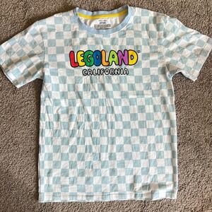 Legoland California T-Shirt Medium‎ Blue Checkered Graphic Tee Theme Park